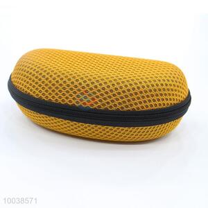 Yellow mesh cloth eye glasses/sunglasses case with zipper