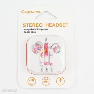 Unique design printing super bass integrated microphone stereo headset