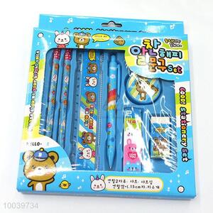 12pcs/set blue students <em>stationery</em> set pencil pen/eraser/scissor/ruler
