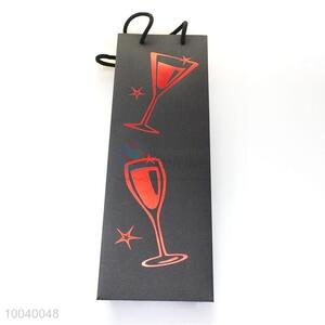 32*12*9 Paper three style black cardboard wine bag single bottle with printed cup shape