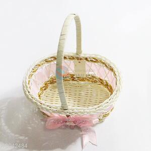 Small size cute flower basket with long handle&bow