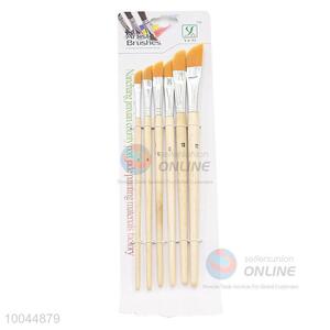 6Pieces/Set Flat Yellow Head Artist <em>Paintbrush</em> with Long Wooden Handle