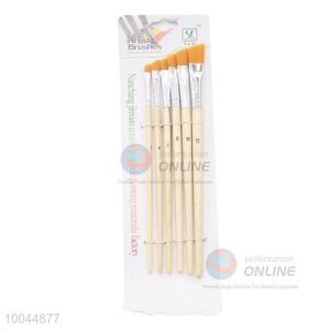 6Pieces/Set Flat Yellow Head and Wooden Handle Artist <em>Paintbrush</em> for School Use