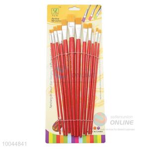 12Pieces/Set Yellow Head Wholesale Long Red Handle Watercolor Painting Artist <em>Paintbrush</em>