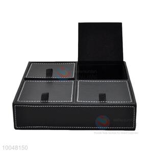 Desktop decoration black faux leather <em>storage</em> box