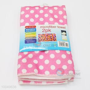 High Quality 40*45cm Pink Polyester Cleaning Towel with White Dots