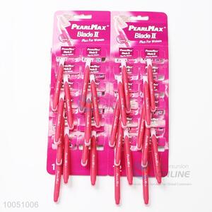 China Factory 12cm Red&Pink Twin Blade Disposable Razors for Ladies with Non-slip Grip, 24Pieces/Set