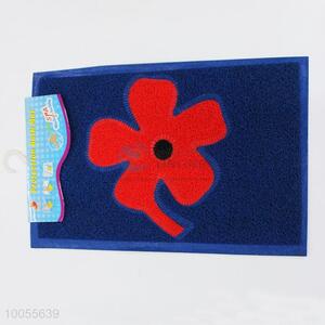 Hot sale rectangular deep blue drawing door mat with red flower embossing