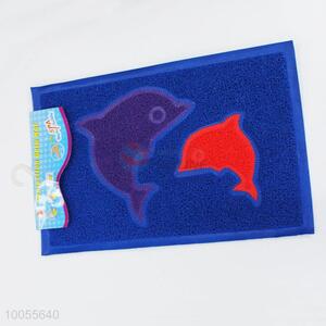Wholesale rectangular deep blue drawing door mat with dolphin embossing