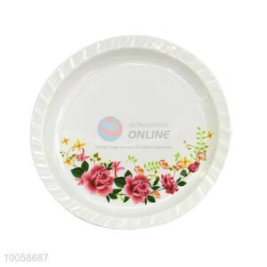 White Round Melamine Dinner Plate With Flower Design