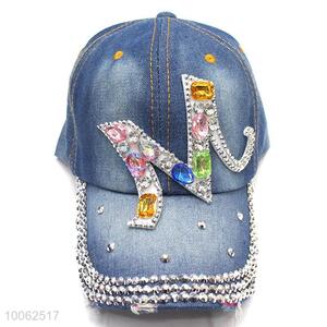 Novel wholesale diamond-studded M shape colored diamond cowboy hat peak cap