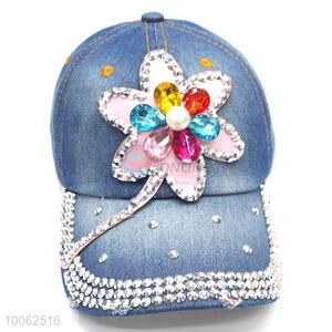 Fashion colorful diamond-studded flower shape cowboy hat peak cap