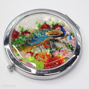 Peacock pattern round cosmetic mirror/compact mirror