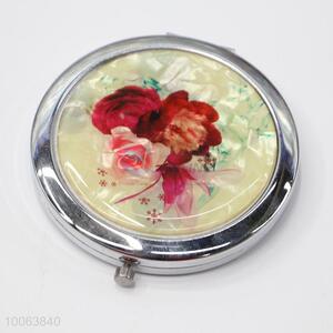 Small round flower pattern compact mirror/pocket mirror