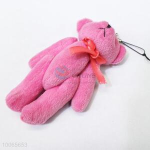 Lovely 11cm pink plush jointed bear keychain/phone pendant