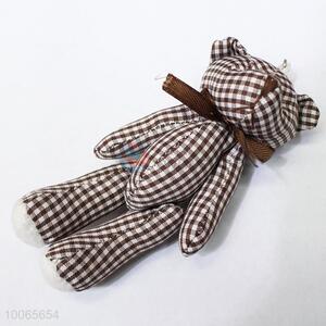 Lovely 11cm chocolate plaid cloth jointed bear keychain/phone charm