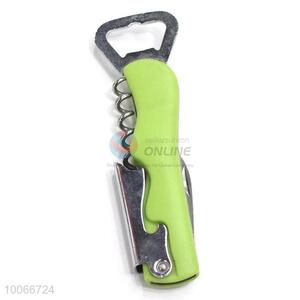 Wholesale multi-function green plastic stainless steel bottle opener corkscrew