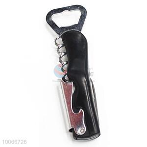Wholesale multi-function black plastic stainless steel bottle opener corkscrew