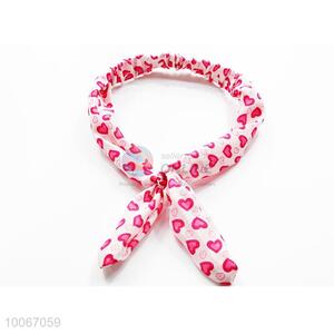 Pink Heart Pattern Hair Ring with Rabbit Ears