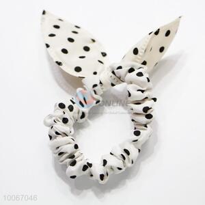 Dotted White Hair Ring with Rabbit Ears