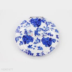 Blue Flower Pattern Round Foldable Pocket Mirror