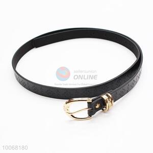 Black PU belt with embossion pattern for women