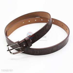 Brown PU belt with embossion pattern for women