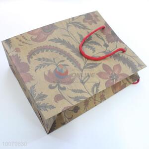 Hot sale flower pattern brown paper gift bag
