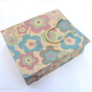 Colorful flower pattern brown paper gift bag