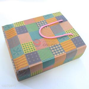 Colorful grid brown paper gift bag