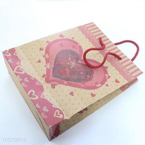 Pink loving-heart pattern kraft paper gift bag
