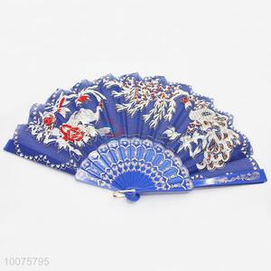 Wholesale Blue Summer Hand Fan with the Pattern of Peafowls