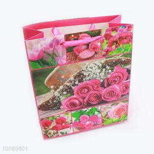 Rose Pattern White Cardboard Paper Handbag/Gift Bag From China
