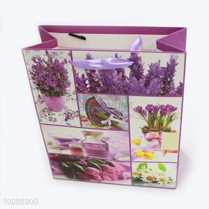 Flower Pattern White Cardboard Paper Handbag/Gift Bag From China