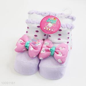 3D Purple Bowknot Anti Slip Cotton Baby Sock/ Soft Baby Socks