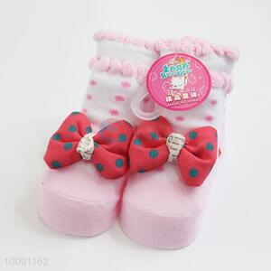 3D Red Bowknot Anti Slip Cotton Baby Sock/ Soft Baby Socks
