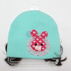 Design fashion knitted children hairpiece hats with cute rabbit