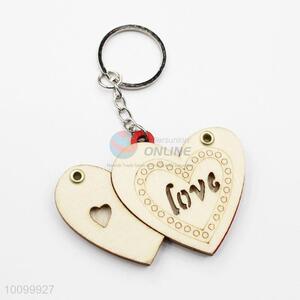 Double Hearts Shaped Wooden Key Chain for Lovers as Gift