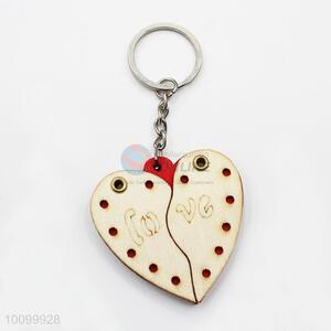 Popular Heart Shaped Wooden Key Chain Sculptured with Love