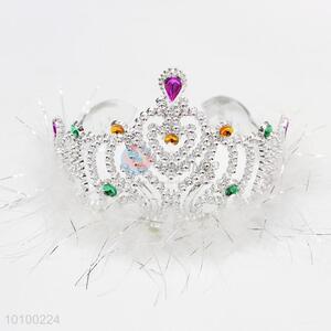 New princess rhinestone tiara crown for girls with feather