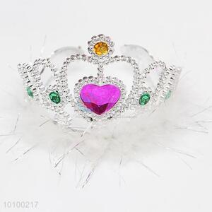 Wholesale new fashion love rhinestone crown with feather