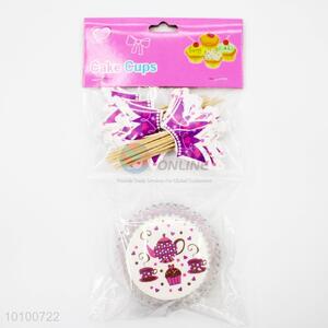 Purple Color Paper Cake Cups & Fruit Toothpicks Set