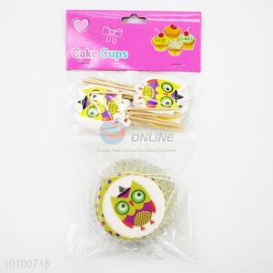 Wholesale Owl Design Paper Cake Cups & Fruit Toothpicks Set