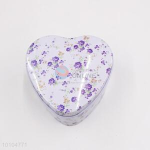 Purple flower pattern heart shaped tin box/wedding candy box