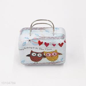 Owl pattern kids playing tin box with handle/suitcase