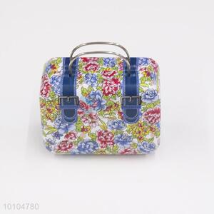 Flower pattern kids playing tin box with handle/suitcase