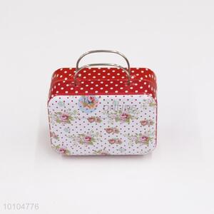 Flower pattern food grade tin suitcase with handle