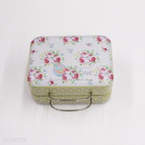 Floral food grade tin suitcase with handle
