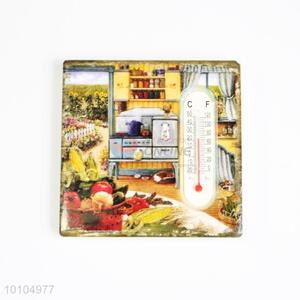 Warm House Square Ceramic Fridge Magnet with Thermometer