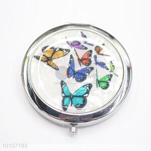 Butterfly Pattern Round Metal Pocket Makeup Mirror